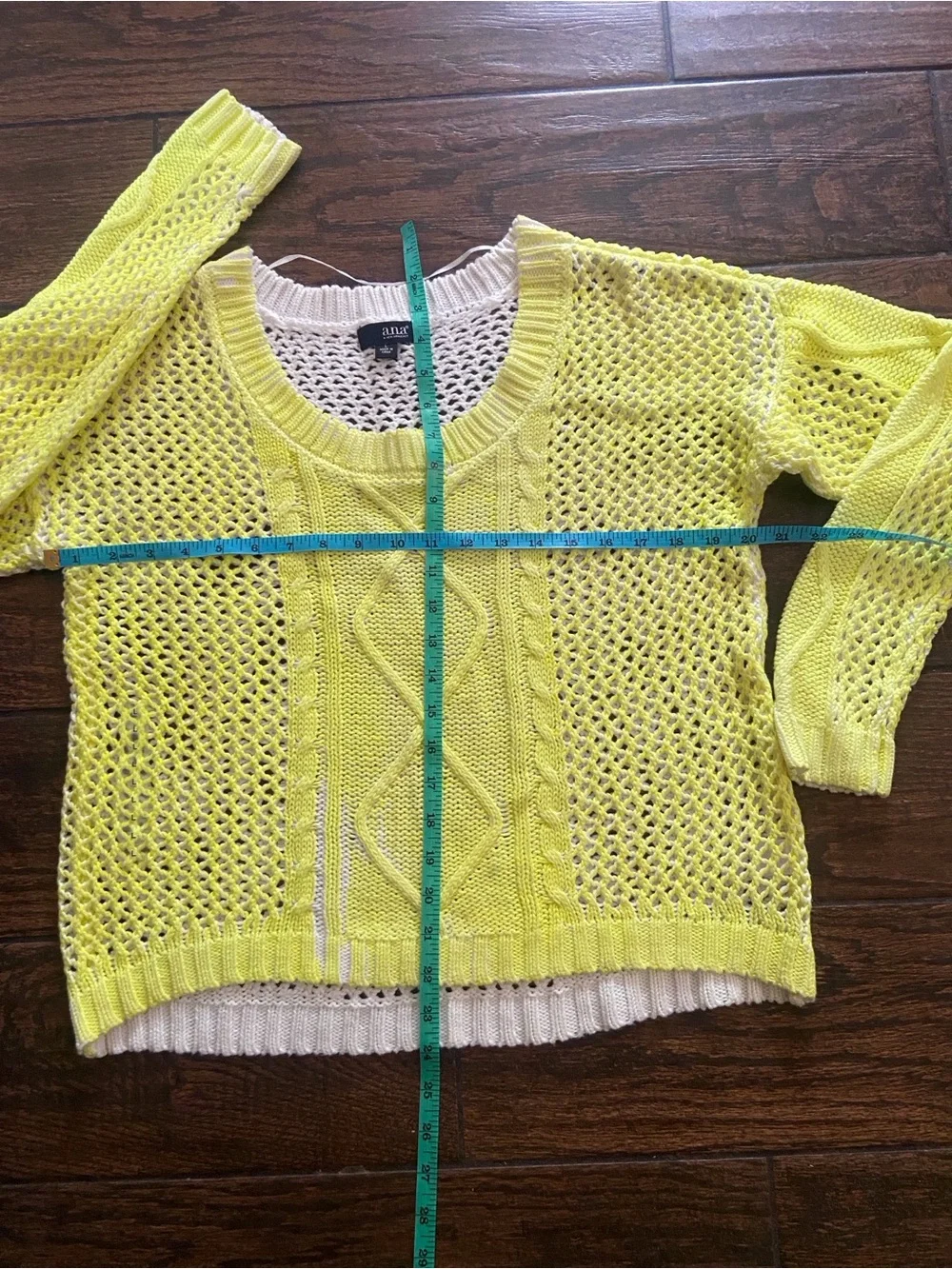 a.n.a Neon Yellow Open-Knit Cable Scoop Sweater Size L